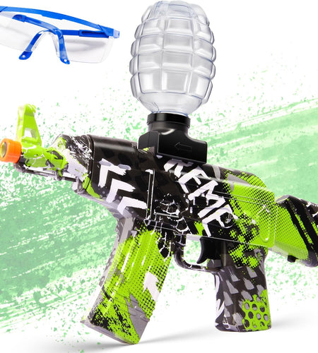 Electric with Gel Ball Blaster, AKM-47 Eco-Friendly Gel Ball Blaster Automatic, with 20000+ Water Beads and Goggles, for Outdoor Activities - Shooting Team Game, Ages 12+, Green