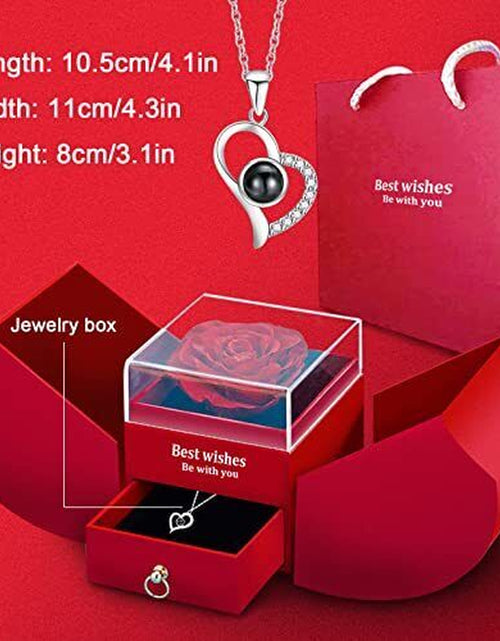 Load image into Gallery viewer, Mothers Day Gifts for Her Preserved Rose with I Love You Necklace in 100
