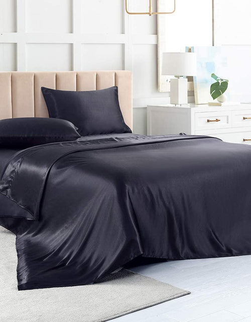 Load image into Gallery viewer, Satin Sheets Queen, Black Silk Sheets, Soft Silk Bed Sheets with 1 Deep Pocket Fitted Sheet &amp; 1 Flat Sheet &amp; 2 Silky Satin Pillowcases
