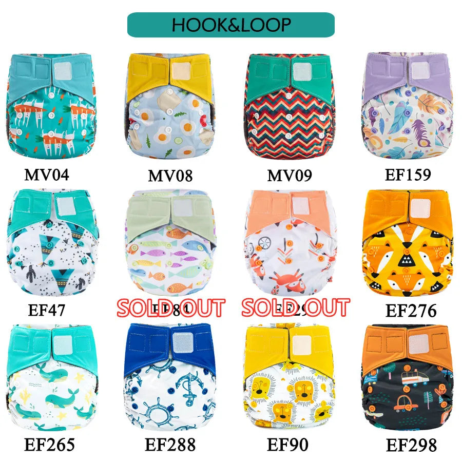 5Pcs Happy Flute Night Use AIO Cloth Diaper Heavy Wetter Baby Diapers Bamboo Charcoal Double Guards Fit 3-15Kg Baby