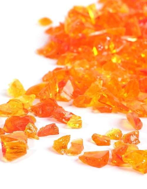 Load image into Gallery viewer, High Luster Reflective Fire Glass Gravel,Fire Gems,Fire Drops,Fire Glass Pebbles Stones Beads Chips for Fire Pit Fish Tank Aquarium Garden,3-6Mm 305G/0.67Lb (Orange Red)
