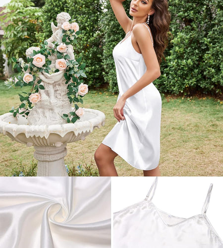 Sexy Sleepwear for Women Satin Lingerie Chemise Slip Nightgown Dress