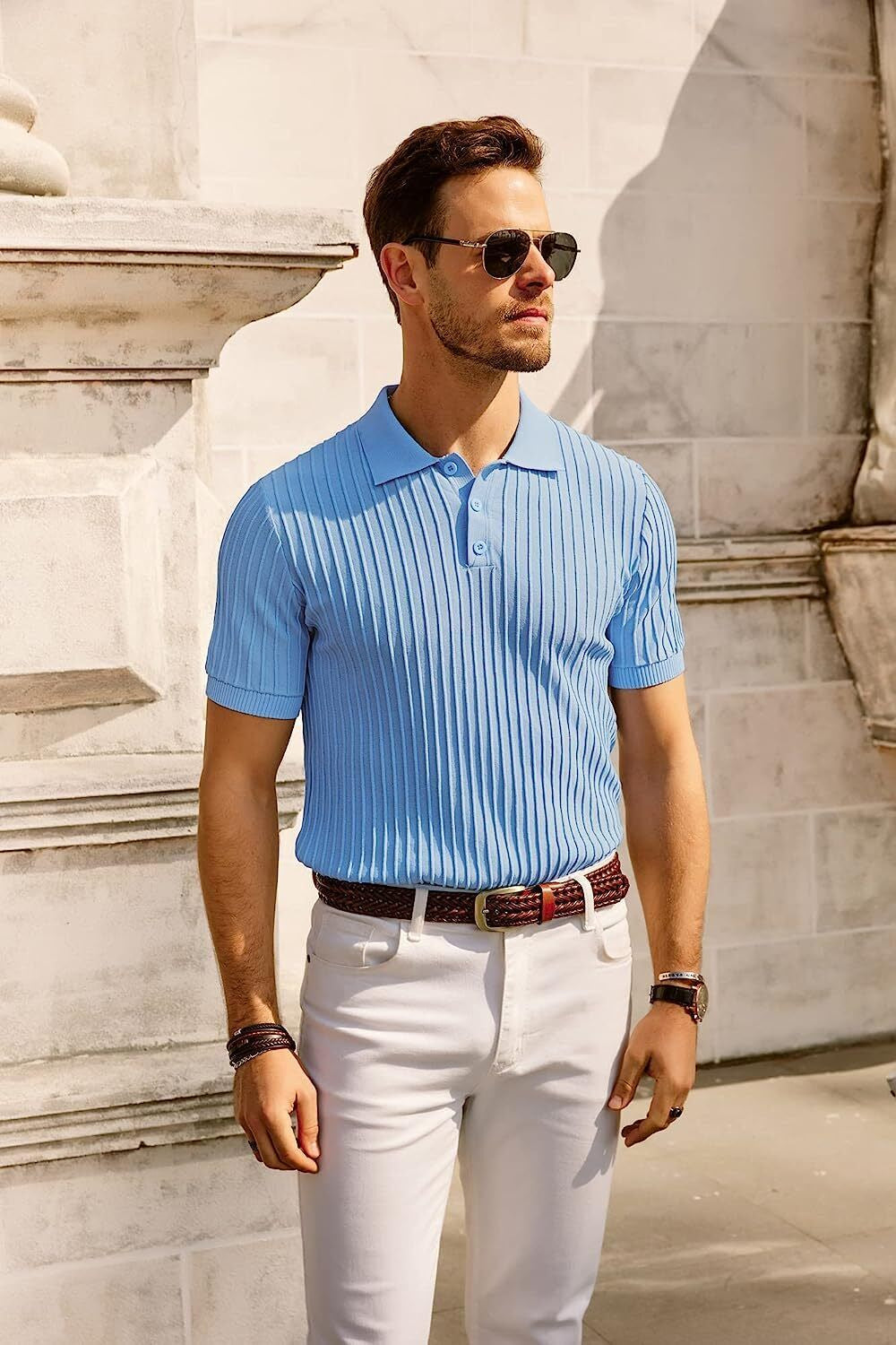 PJ PAUL JONES Mens Knit Polo Shirts Casual Short Sleeve Regular Fit Breathable G