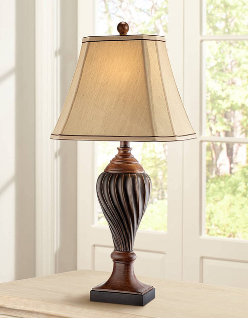 Load image into Gallery viewer, Traditional Style Table Lamps Set of 2 Carved Two Tone Dark Brown Urn Shape Beige Rectangular Shade Decor for Living Room Bedroom House Bedside Nightstand Home Office Family -
