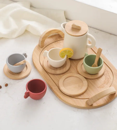 Baby Wooden Montessori Toys Playing House Afternoon Tea Set Model Puzzle Toys for Baby Birthday Toy Numbers Blocks Learning Toy