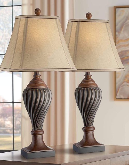 Load image into Gallery viewer, Traditional Style Table Lamps Set of 2 Carved Two Tone Dark Brown Urn Shape Beige Rectangular Shade Decor for Living Room Bedroom House Bedside Nightstand Home Office Family -
