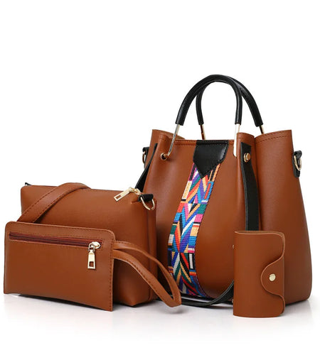 4-Piece Set Women Handbag Purses and Handbags Casual Shoulder Crossbody Bags for Women 2023 New Pu Leather Handbags Tote Bag