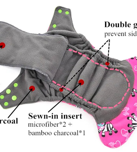 5Pcs Happy Flute Night Use AIO Cloth Diaper Heavy Wetter Baby Diapers Bamboo Charcoal Double Guards Fit 3-15Kg Baby