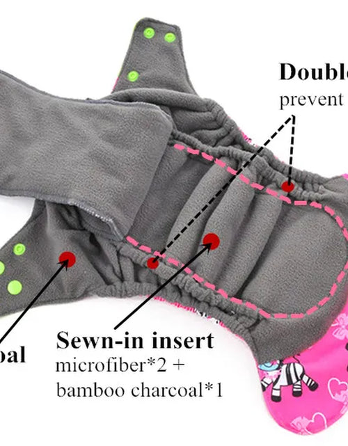 Load image into Gallery viewer, 5Pcs Happy Flute Night Use AIO Cloth Diaper Heavy Wetter Baby Diapers Bamboo Charcoal Double Guards Fit 3-15Kg Baby
