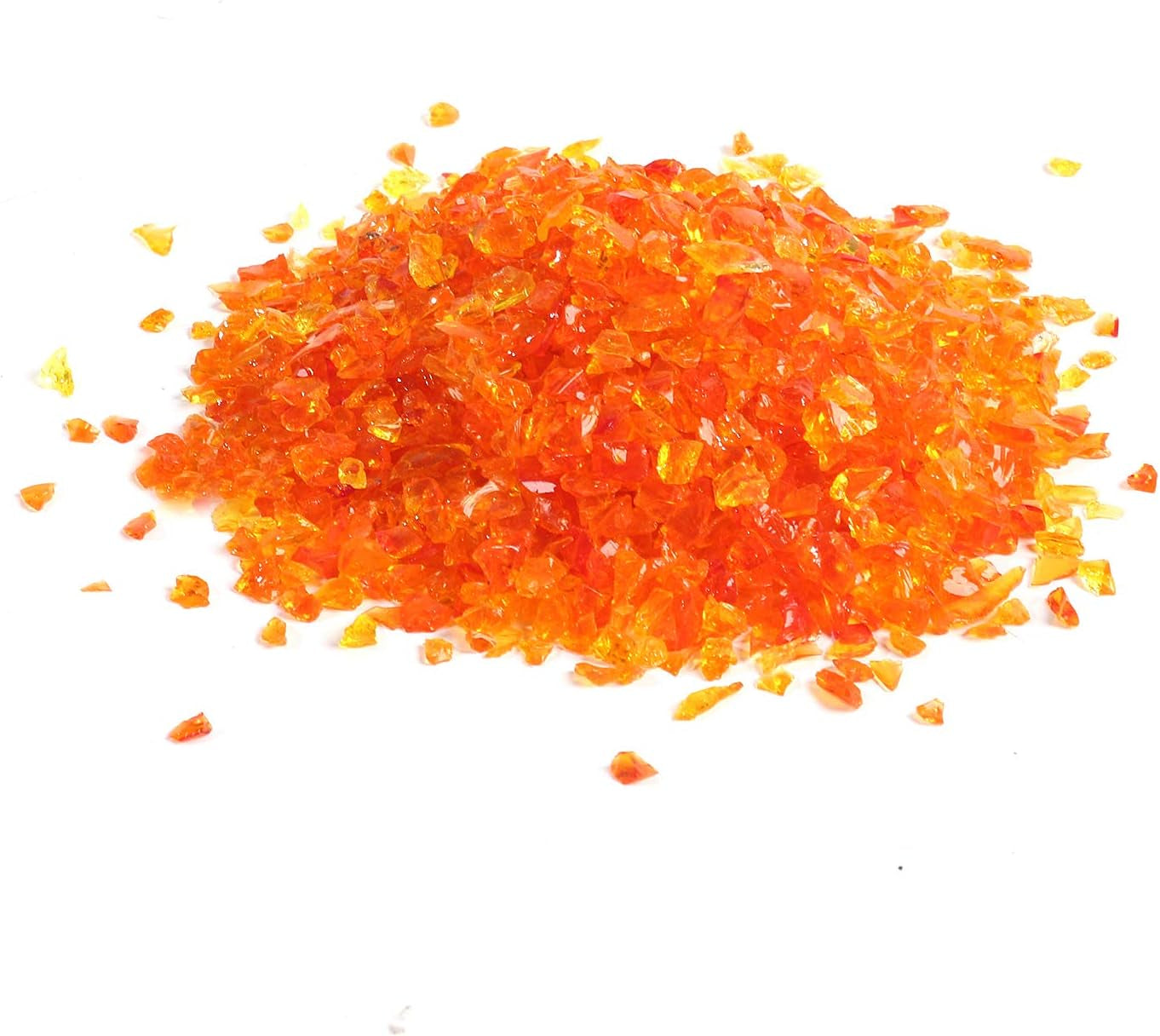 High Luster Reflective Fire Glass Gravel,Fire Gems,Fire Drops,Fire Glass Pebbles Stones Beads Chips for Fire Pit Fish Tank Aquarium Garden,3-6Mm 305G/0.67Lb (Orange Red)
