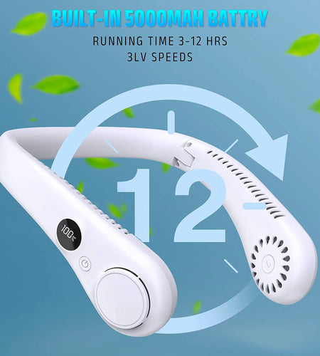 Portable Neck Fan, Hands Free Bladeless Fan,4000 Mah Battery 3 Speeds USB Powered Desk Fan Rechargeable Headphone Design Wearable Personal Fan