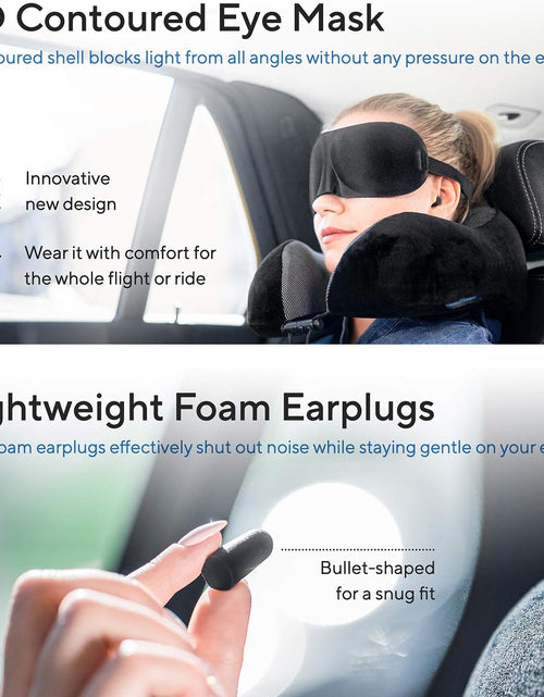 Load image into Gallery viewer, Travel Blanket Luxury Travel Set - Ergonomic Airplane Neck Pillow 100% Pure Memory Foam and Super Soft Fleece Blanket - Premium 3D Sleep Mask &amp; Earplugs - Ultimate 4-In-1 Travel Kit Black
