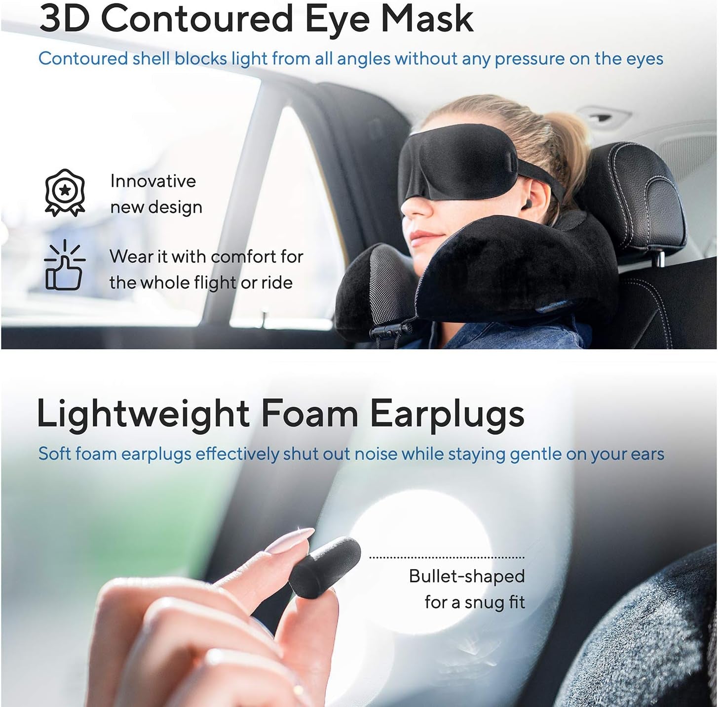 Travel Blanket Luxury Travel Set - Ergonomic Airplane Neck Pillow 100% Pure Memory Foam and Super Soft Fleece Blanket - Premium 3D Sleep Mask & Earplugs - Ultimate 4-In-1 Travel Kit Black