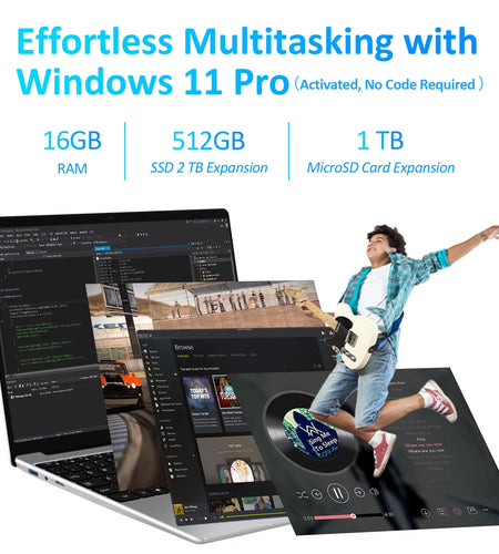 15.6" Laptop Computer Intel N95 up to 3.4 Ghz, 32GB DDR4 RAM, 1TB Nvme SSD, Windows 11 Pro