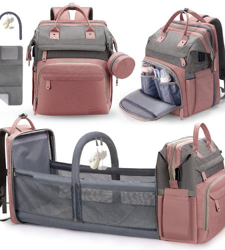 Baby Diaper Bag Backpack with Changing Station, Pacifier Case ,Pink Color