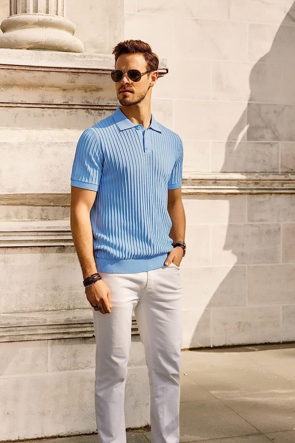 PJ PAUL JONES Mens Knit Polo Shirts Casual Short Sleeve Regular Fit Breathable G