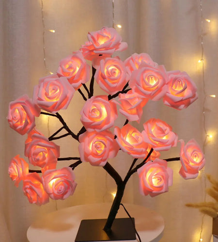 24 LED Rose Flower Tree Lights USB Table Lamp Home Decoration LED Table Lights Parties Xmas Christmas Wedding Bedroom Decor