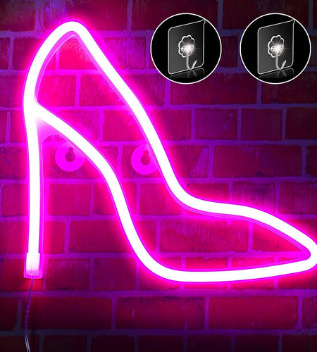 Neon Sign High Heels Neon Lights LED Signs, Battery or USB Powered Light up Neon Signs for Wall Decor for Bedroom, Kids Room, Living Room, Bar, Party, Christmas, Wedding (Pink)