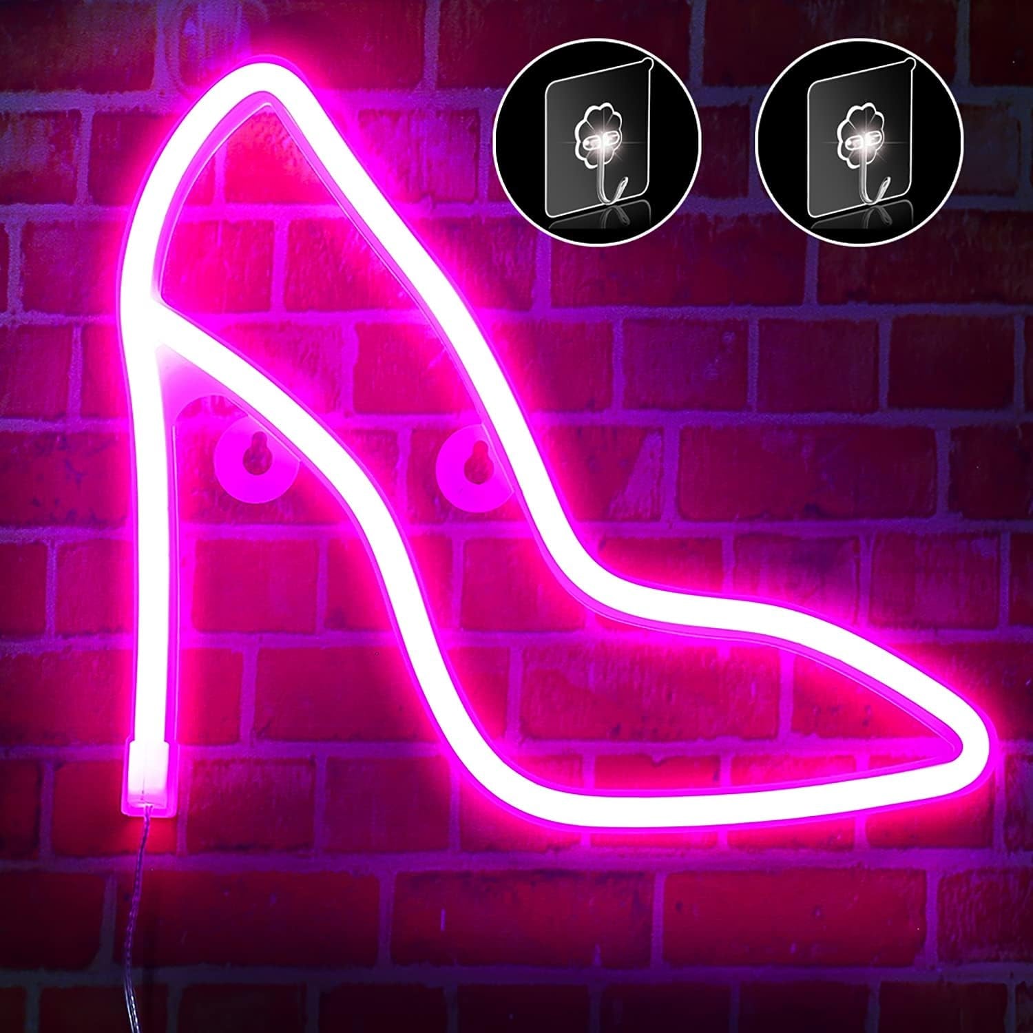 Neon Sign High Heels Neon Lights LED Signs, Battery or USB Powered Light up Neon Signs for Wall Decor for Bedroom, Kids Room, Living Room, Bar, Party, Christmas, Wedding (Pink)