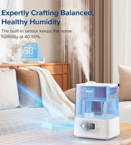 Humidifiers for Bedroom Large Room Home, 6L Top Fill Cool Mist Air Ultrasonic for Plants Indoor with Essential Oils Diffuser for Baby Kids, Smart Control with Humidistat, Quiet Easy Clean, Blue