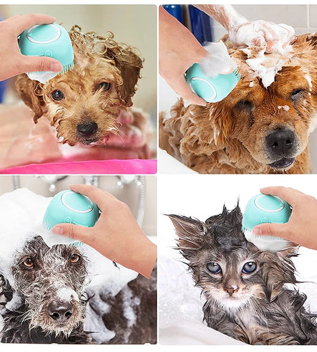 Silicone Dog Cat Shower Brush Pet Shampoo Dispenser Massager Bath Brush Bathroom Puppy Washing Grooming Brush Dog Accessories