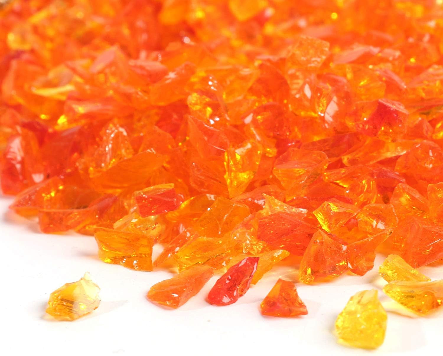 High Luster Reflective Fire Glass Gravel,Fire Gems,Fire Drops,Fire Glass Pebbles Stones Beads Chips for Fire Pit Fish Tank Aquarium Garden,3-6Mm 305G/0.67Lb (Orange Red)