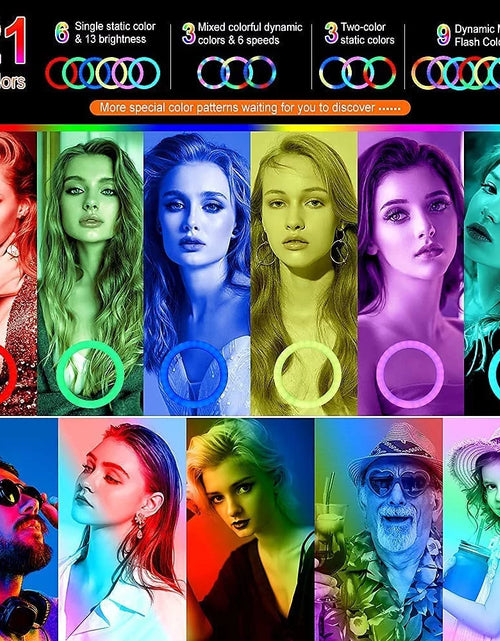 Load image into Gallery viewer, 13" LED RGB Selfie Ring Light W/ Mini &amp; Extendable Tripod Stand &amp; Phone Holder 10 Brightness Level 26 Light Modes Dimmable Ringlight for Beauty Makeup Live Streaming Youtube Video Photography Shooting
