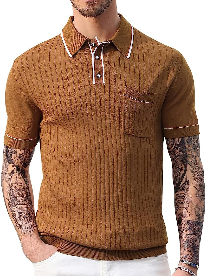 PJ PAUL JONES Men'S Short Sleeve Knit Button Polo Shirts Casual Pullover Golf Sh