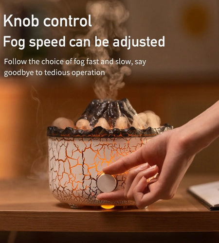 Diffuser Humidifier with 3D Flame and Volcano Effect,560Ml Aroma Essential Oil Diffuser with Remote Control,White