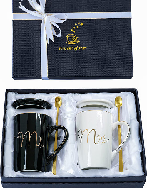 Load image into Gallery viewer, Mr and Mrs Coffee Mugs Set - Unique Wedding Gifts for Bride and Groom - His and Hers Anniversary Present Husband and Wife -Engagement Gifts for Him Her for Parents for Valentine'S Day
