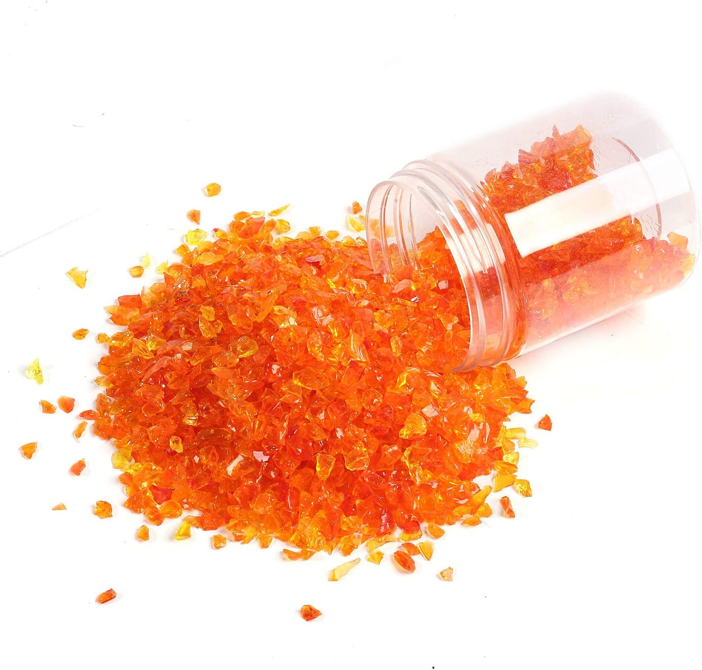 High Luster Reflective Fire Glass Gravel,Fire Gems,Fire Drops,Fire Glass Pebbles Stones Beads Chips for Fire Pit Fish Tank Aquarium Garden,3-6Mm 305G/0.67Lb (Orange Red)