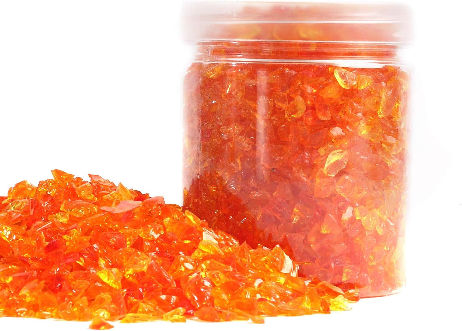 High Luster Reflective Fire Glass Gravel,Fire Gems,Fire Drops,Fire Glass Pebbles Stones Beads Chips for Fire Pit Fish Tank Aquarium Garden,3-6Mm 305G/0.67Lb (Orange Red)