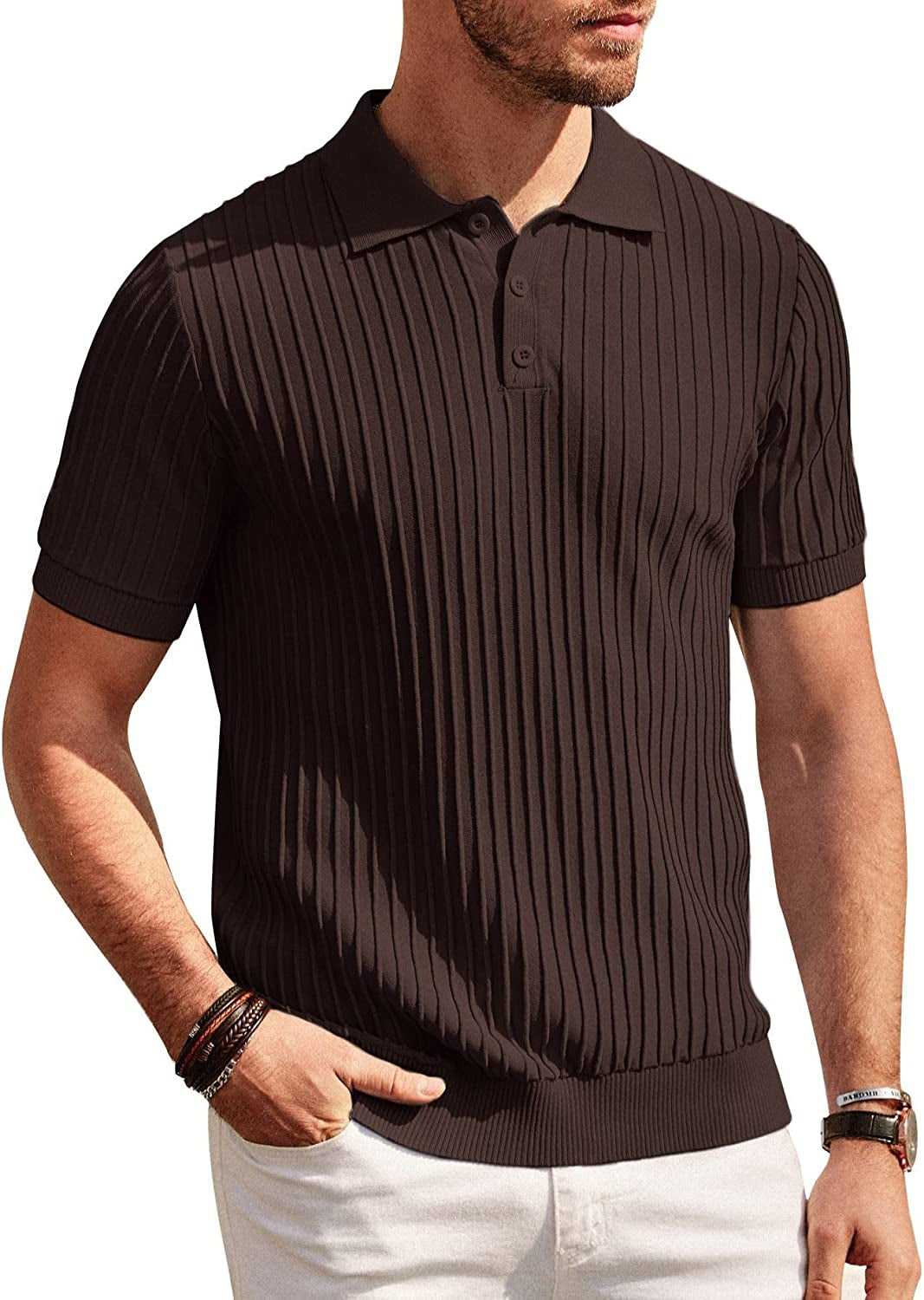 PJ PAUL JONES Mens Knit Polo Shirts Casual Short Sleeve Regular Fit Breathable G