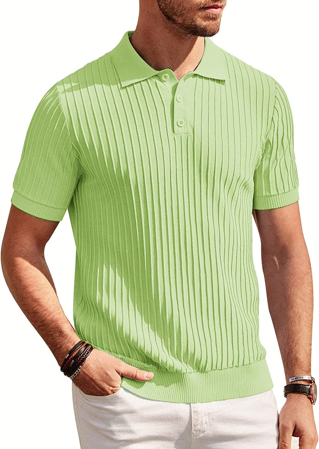 PJ PAUL JONES Mens Knit Polo Shirts Casual Short Sleeve Regular Fit Breathable G