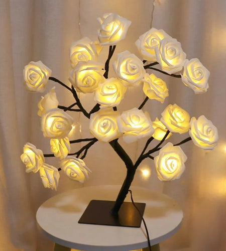 24 LED Rose Flower Tree Lights USB Table Lamp Home Decoration LED Table Lights Parties Xmas Christmas Wedding Bedroom Decor