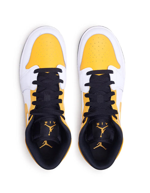 Load image into Gallery viewer, Big Kid'S  1 Mid "University Gold" White/University Gold-Blk (554725 170) - 6.5
