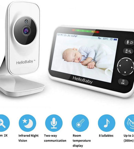 Video Baby Monitor with Camera and Audio, 5" Color LCD Screen,  Monitor Camera, Infrared Night Vision, Temperature Display, Lullaby, Two Way Audio and VOX Mode 5 Inches
