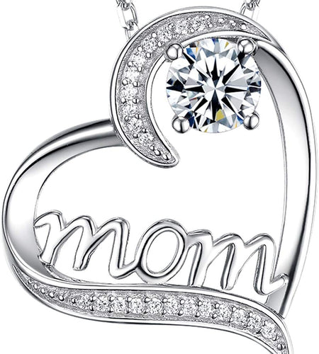 Mom Necklace for Mom 925 Sterling Silver Love Heart Pendant with Birthstones Jewelry Mother Wife Birthday Anniversary Mother'S Day Jewelry Gifts