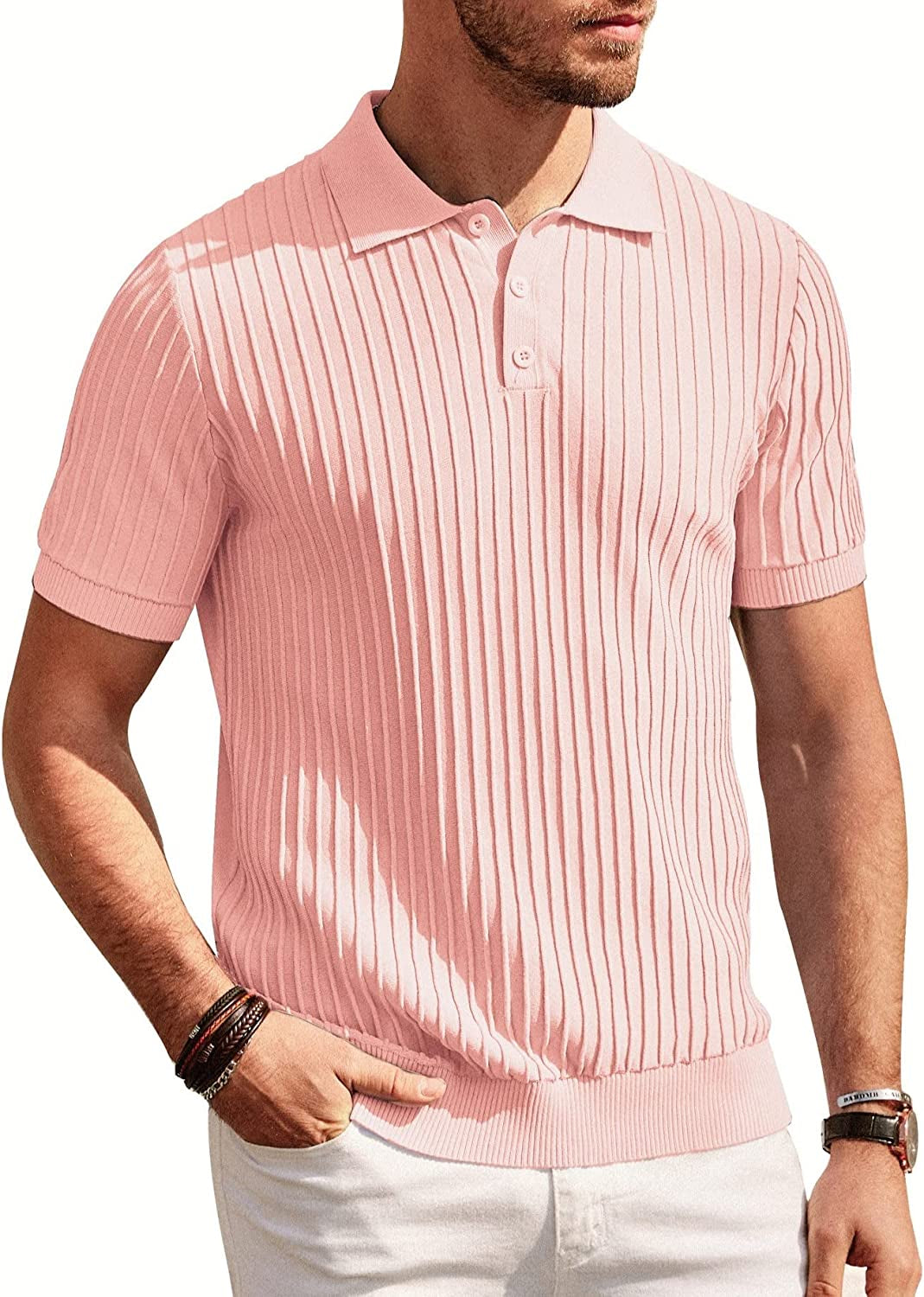 PJ PAUL JONES Mens Knit Polo Shirts Casual Short Sleeve Regular Fit Breathable G
