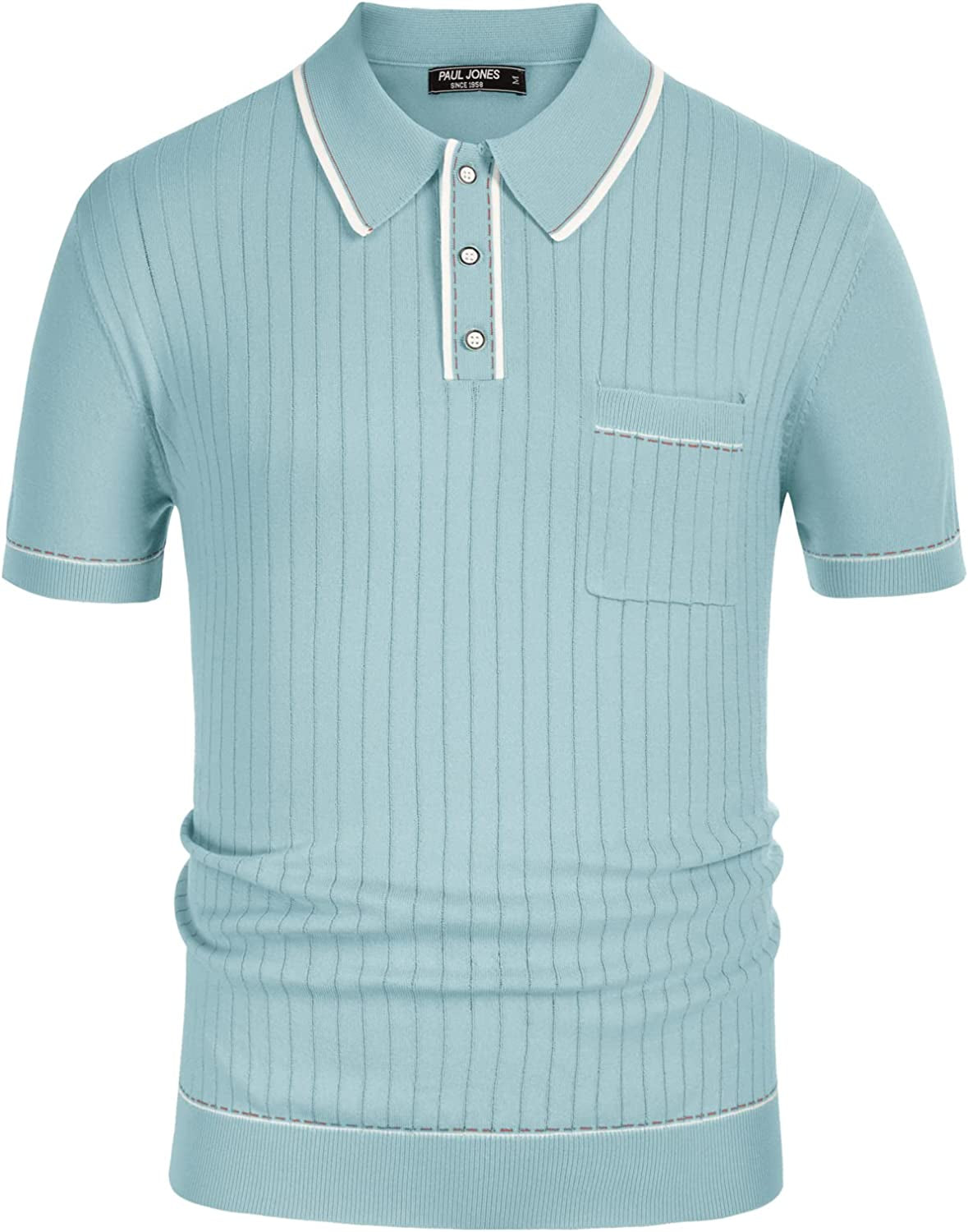 PJ PAUL JONES Men'S Short Sleeve Knit Button Polo Shirts Casual Pullover Golf Sh