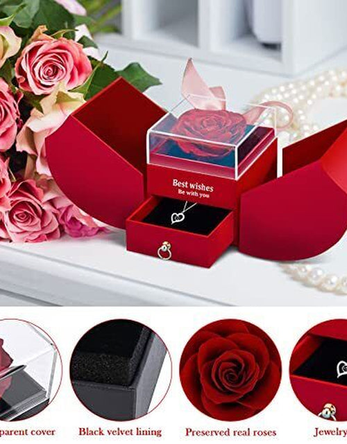 Load image into Gallery viewer, Mothers Day Gifts for Her Preserved Rose with I Love You Necklace in 100
