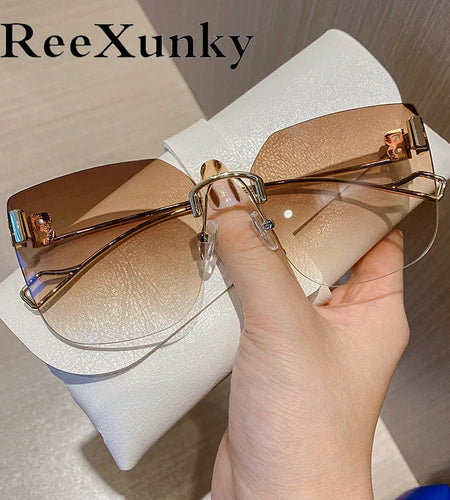 Vintage Brand Designer Sunglasses Womens 2021 Fashion Oversized Rimless Sun Glasses for Men Retro Square Shades Oculos UV400