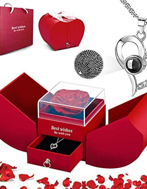 Load image into Gallery viewer, Mothers Day Gifts for Her Preserved Rose with I Love You Necklace in 100
