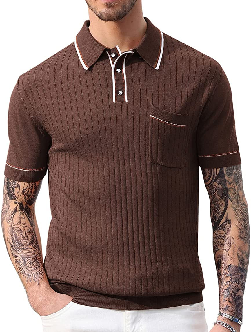 PJ PAUL JONES Men'S Short Sleeve Knit Button Polo Shirts Casual Pullover Golf Sh
