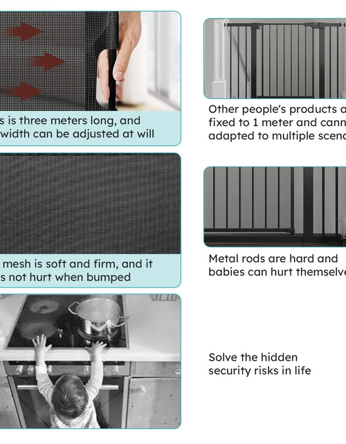 Load image into Gallery viewer, 118Inch Retractable Baby Gate Extra Wide for Doorways,Mesh Extra Long Dog Gate for Stairs,Child Safety Extra Large Gate for Doorways, Stairs, Hallways, Indoor/Outdoor(Black)
