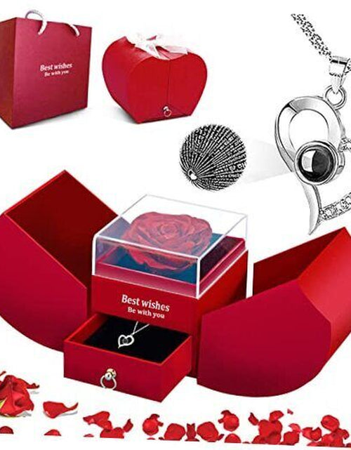 Load image into Gallery viewer, Mothers Day Gifts for Her Preserved Rose with I Love You Necklace in 100
