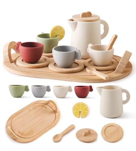 Baby Wooden Montessori Toys Playing House Afternoon Tea Set Model Puzzle Toys for Baby Birthday Toy Numbers Blocks Learning Toy