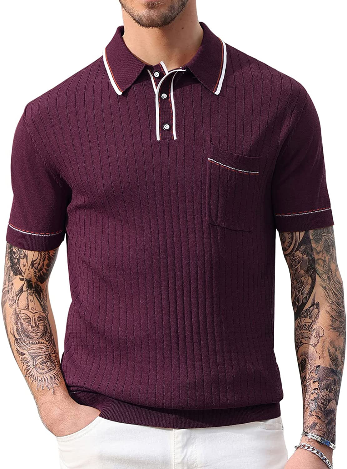 PJ PAUL JONES Men'S Short Sleeve Knit Button Polo Shirts Casual Pullover Golf Sh