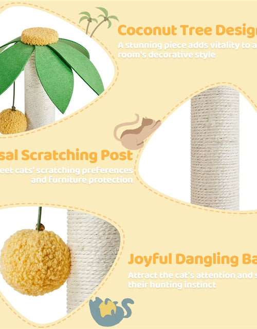 Load image into Gallery viewer, Upholstered 2-Level 37" Coconut Palm Cat Tree with Bending Perch, Gree/Yellow
