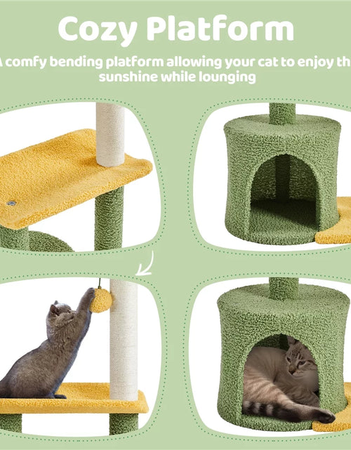 Load image into Gallery viewer, Upholstered 2-Level 37" Coconut Palm Cat Tree with Bending Perch, Gree/Yellow
